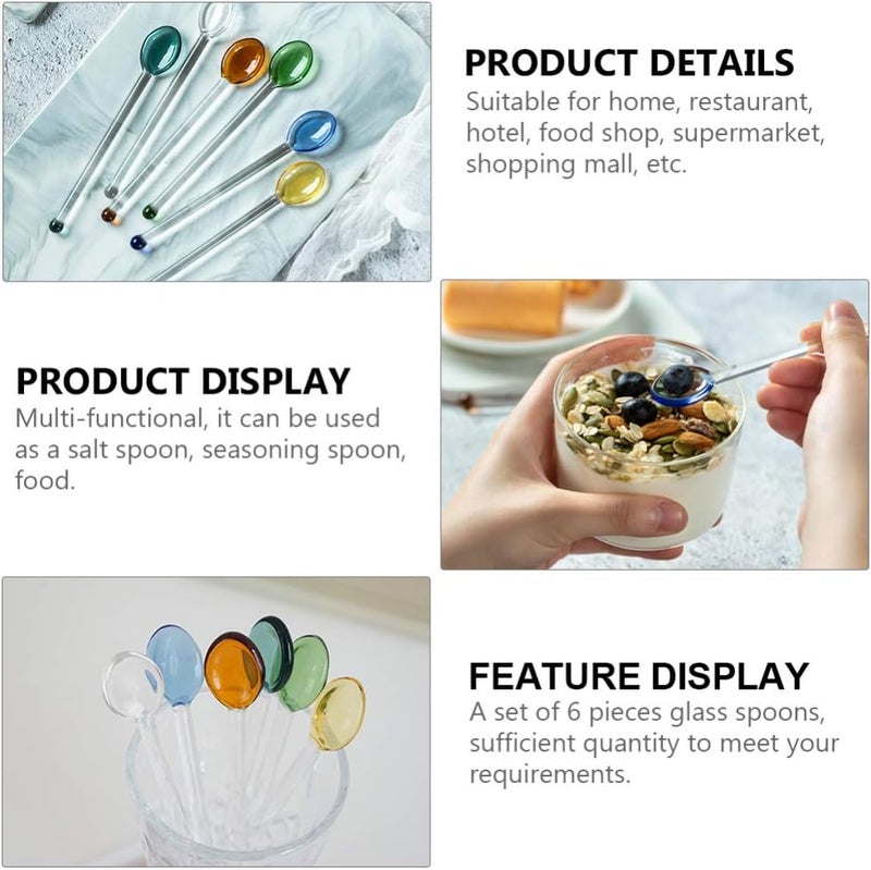 DOITOOL 6Pcs Glass Spoons Coffee Mixing Spoons, Glass Stirring Rod Teaspoons Stirring Spoons for Salt Sugar Tea Coffee Cocktail Cold Ice Cream Drink Party - Image 3